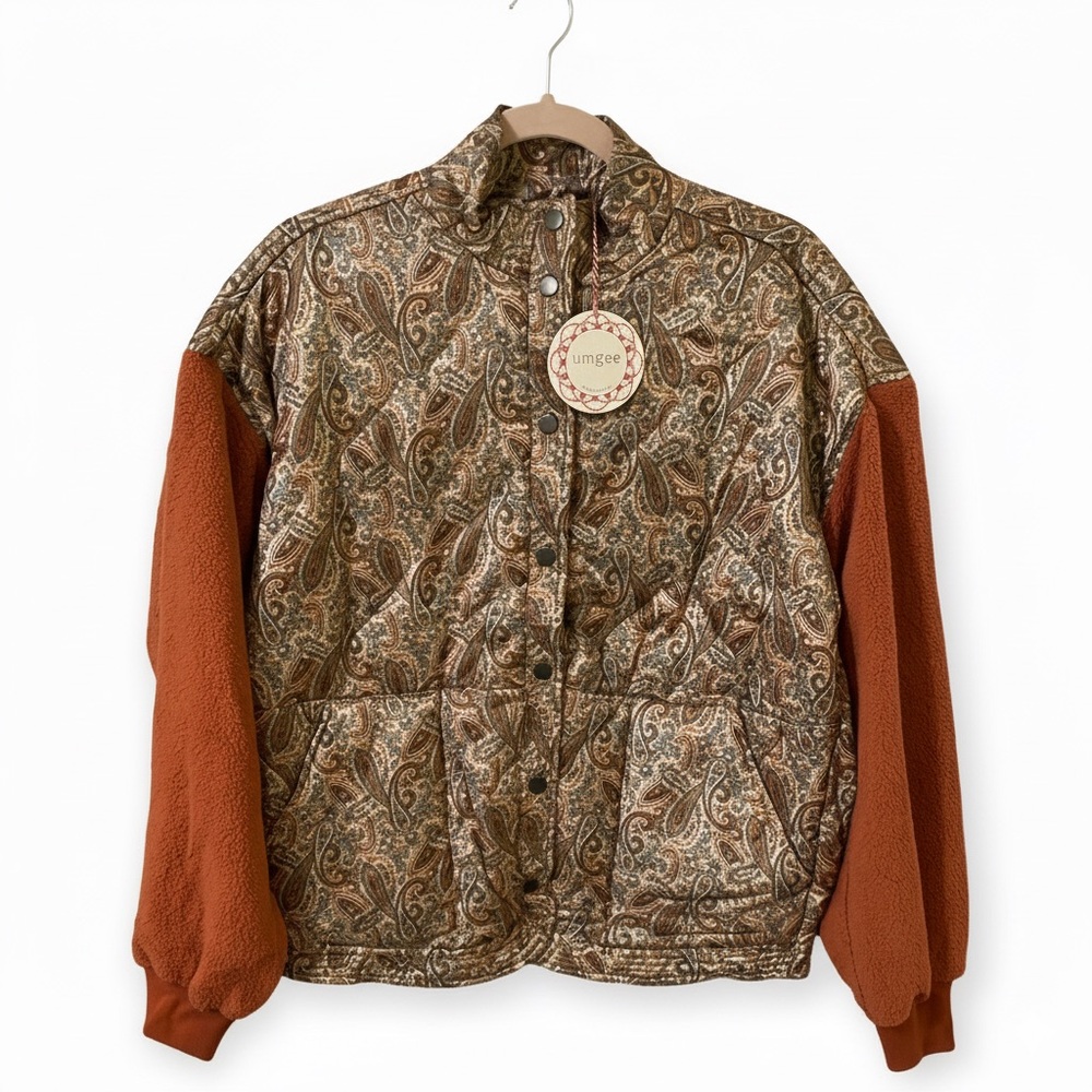 NWT Umgee Paisley Quilted Jacket with Fleece Sleeves Size Small